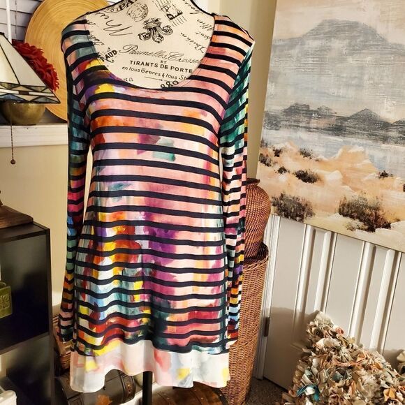 Desigual Striped Water Color Long Sleeve Tunic. - Picture 1 of 12